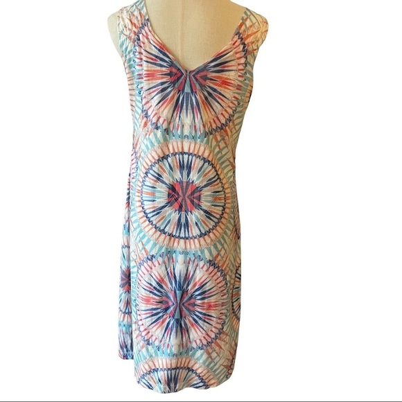 Tribal Jeans sleeveless red white blue circle midi  dress - Picture 3 of 9